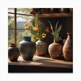 Vases In A Window Canvas Print