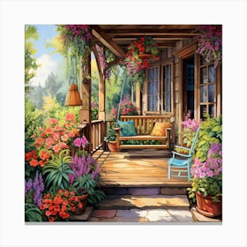 Porch With Flowers Canvas Print