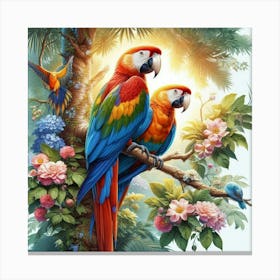 Parrots in tree Canvas Print