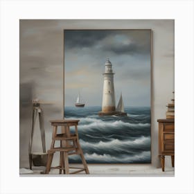 Lighthouse In The Sea Canvas Print