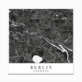 Berlin Germany Minimal Black Mono Street Map  Square Canvas Print