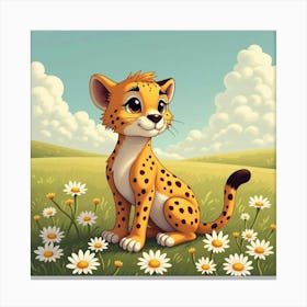 Cheetah On A Bed Of Daisies 1 Canvas Print