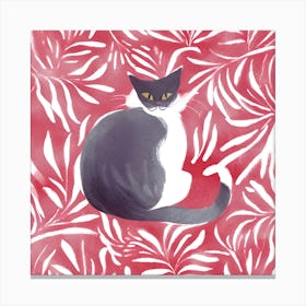 Cat On Red Leaves Canvas Print