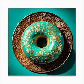 Firefly Turquoise, Donut, Floral, Patterns, Gold, Trim, Cinematic, Lighting, Low Angle, High Resolut (8) Canvas Print