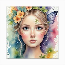 Fairy Girl Watercolor Painting Canvas Print