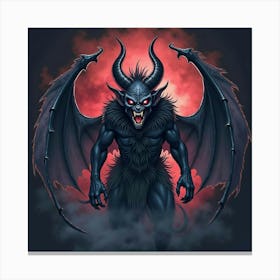 Fierce Demon With A Watercolor Dark Background, Mystical Hues 1 Canvas Print