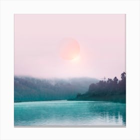 Pink Sky In Turquoise Water Square Canvas Print