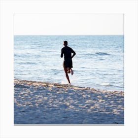 Beach Jogger sport water sea waves square man guy running run runner photo photography Canvas Print