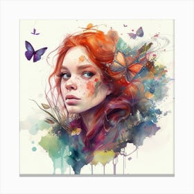 Watercolor Floral Red Hair Woman #10 Canvas Print