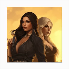 Two Women With Guns Canvas Print