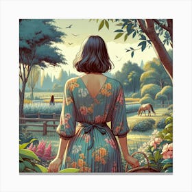 Girl In The Garden Canvas Print