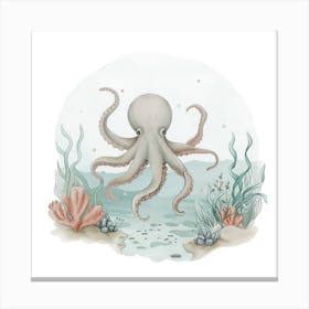 Storybook Style Octopus With Bubbles 2 Canvas Print
