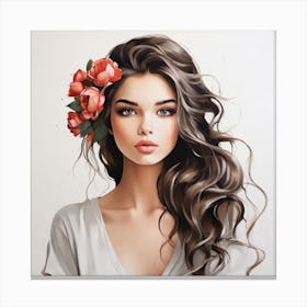 Portrait Of A Girl With Flowers Canvas Print