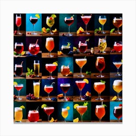 Collage Of Drinks, Wine, Cocktail, Beer, FriendsGiving, Surrealist Canvas Print