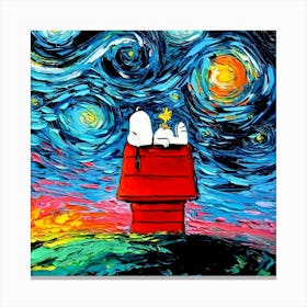 Snoopy And Woodstock House Van Gogh Starry Night Canvas Print