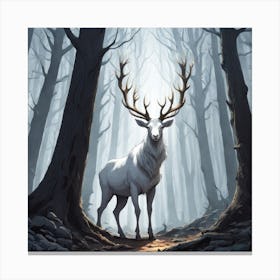A White Stag In A Fog Forest In Minimalist Style Square Composition 56 Canvas Print