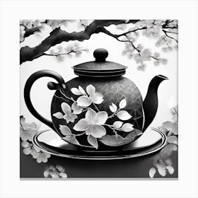 Firefly An Intricate Modern Beautiful Japanese Teapot, Modern, Illustration, Sakura Garden Backgroun Canvas Print