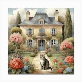 Cat In Front Of House Canvas Print