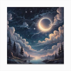 Moon And Clouds Canvas Print