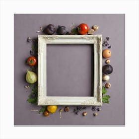 Photo Frame With Fruits And Vegetables Canvas Print