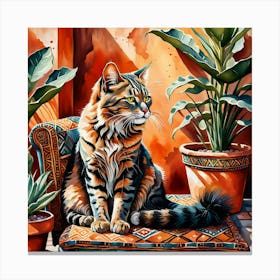 Cat Sitting On A Chair Canvas Print