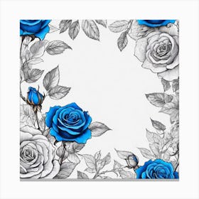 Blue Roses On Edges As Frame With Empty Space In Centre Ultra Hd Realistic Vivid Colors Highly D (7) Canvas Print