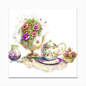 Teapot And Flowers Canvas Print