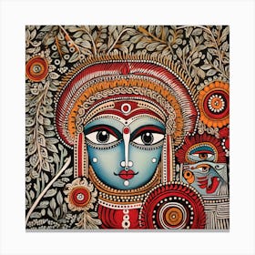 Krishna Madhubani Painting Indian Traditional Style Canvas Print