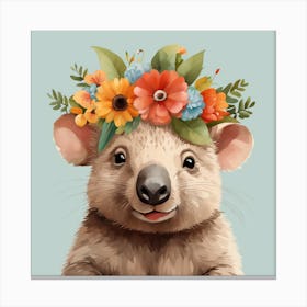 Floral Baby Wombat Nursery Illustration (28) Canvas Print