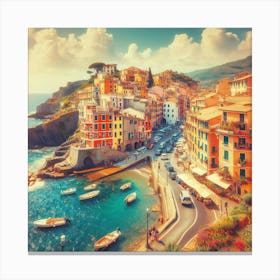 An Image Of Streets By Mediterranean Sea In Italy During Summer, Bright, Colorful And Beautiful (4) Canvas Print