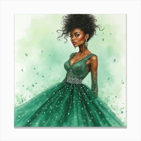 African American Woman In Green Gown Canvas Print
