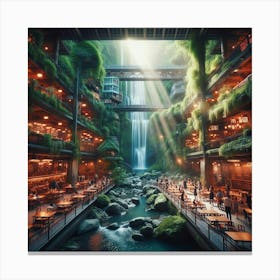 Waterfall In A Restaurant Canvas Print
