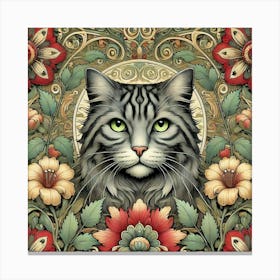 william morris Cat portriat With Flowers Canvas Print