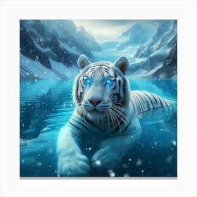 White Tiger In The Water Canvas Print