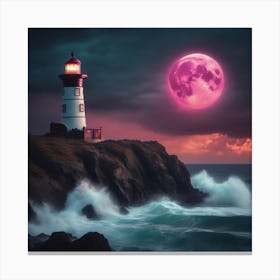Full Moon Over Lighthouse Landscape 1 Canvas Print