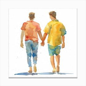 Watercolor Gay Couple Holding Hands 17 Canvas Print