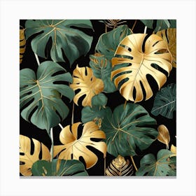 Golden and green leaves of Monstera 3 Canvas Print