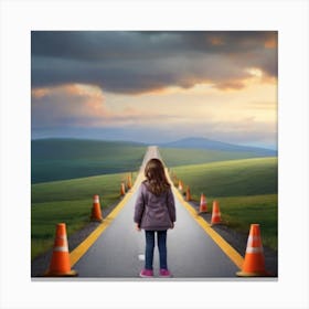 Little Girl Standing On The Road Canvas Print