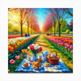 Into The Garden Picnicking Amongst Amsterdam S Tulip Fields In Full Bloom Style Vibrant Tulip Impasto (1) Canvas Print