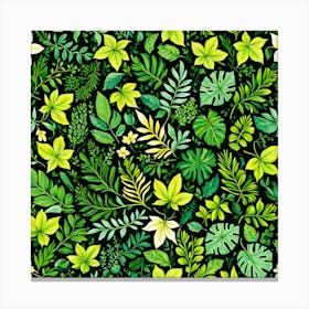 Tropical Leaves Seamless Pattern, Different Types Of Leaves And Their Textures art print 1 Canvas Print