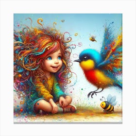 Little Girl With Colorful Hair Canvas Print