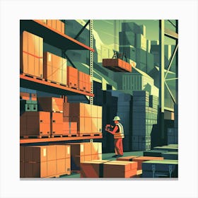 Illustration Of A Warehouse Canvas Print