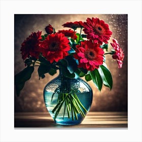 Red Flowers In A Vase Canvas Print