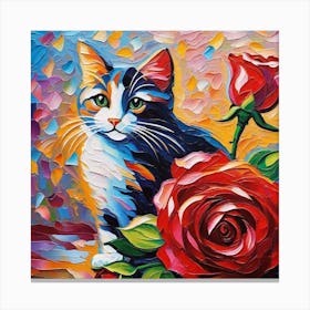 Cat With Roses 2 Canvas Print