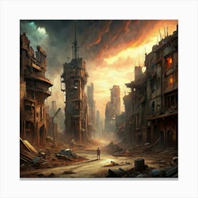 Solitary Figure In A Post Apocalyptic City Canvas Print