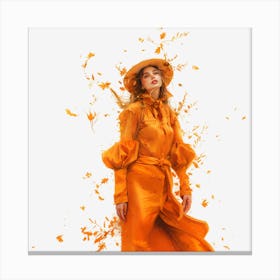 Orange Woman In Hat Canvas Print