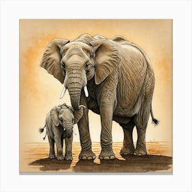 Elephant Mother And Baby Canvas Print