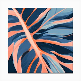Tropical Leaf Canvas Print, pleasing colors of Peach and Blue, 1297 Canvas Print