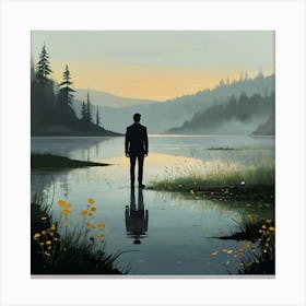 Man Standing In Water 3 Canvas Print