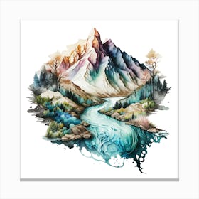 Watercolor Mountains And River 2 Canvas Print